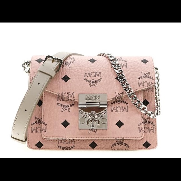 MCM Shoulder Patricia Visetos Soft Pink Coated Canvas Cross Body Bag - Picture 6 of 14